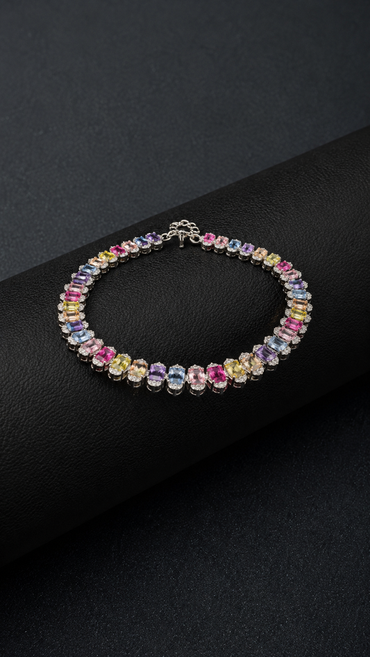 Loose Silver Colourful Diamond Bracelet
