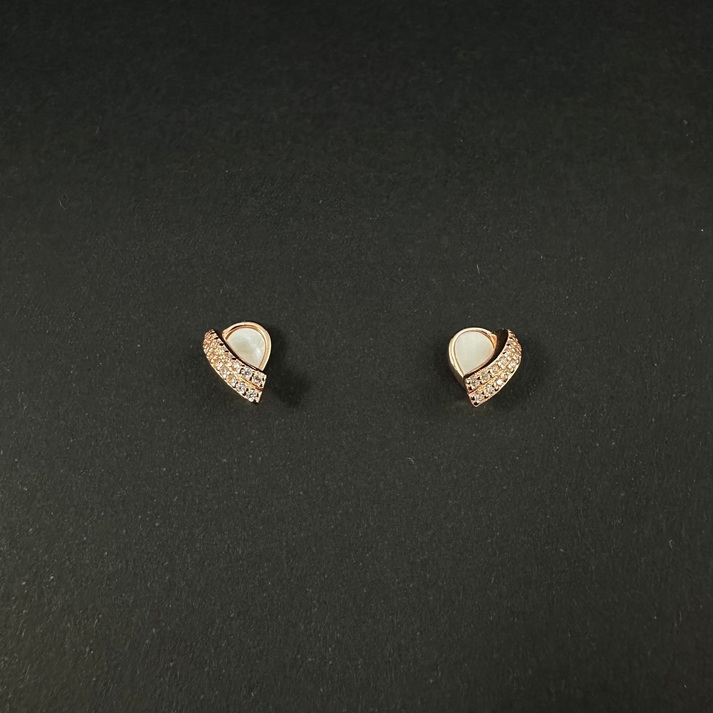 Rose Gold Silver Pearl Diamond Stud Earrings for Women