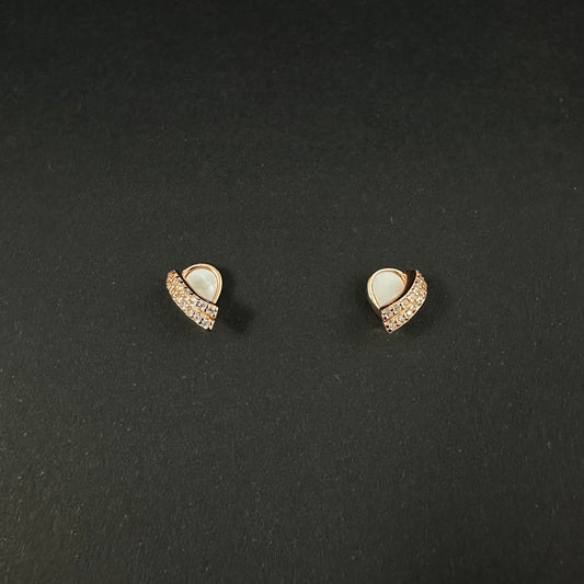Rose Gold Silver Pearl Diamond Stud Earrings for Women