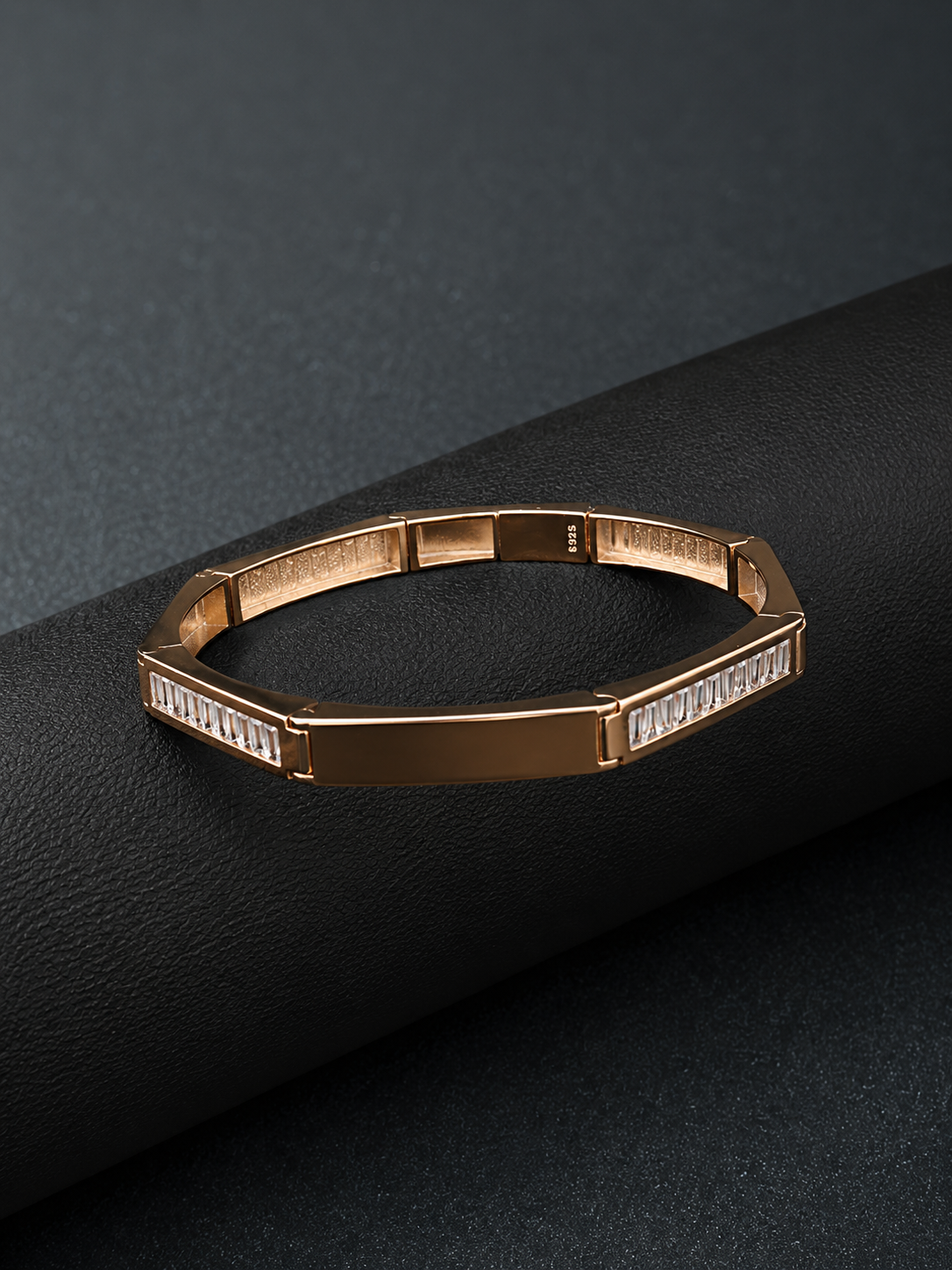 Silver Rose Gold Diamond Kada Bracelet