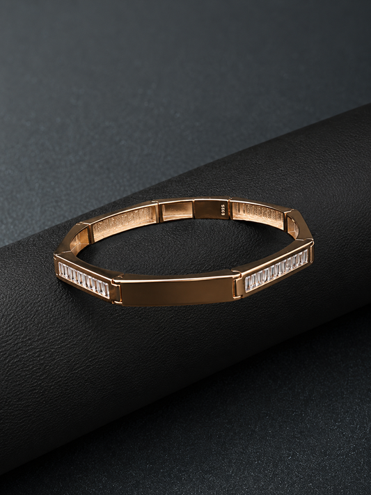 Silver Rose Gold Diamond Kada Bracelet