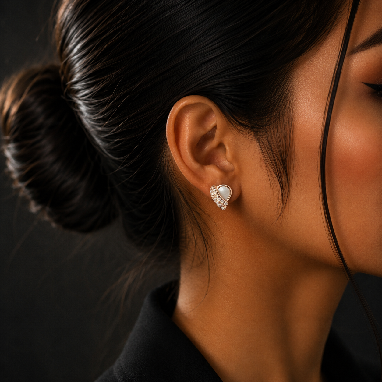 Rose Gold Silver Pearl Diamond Stud Earrings for Women