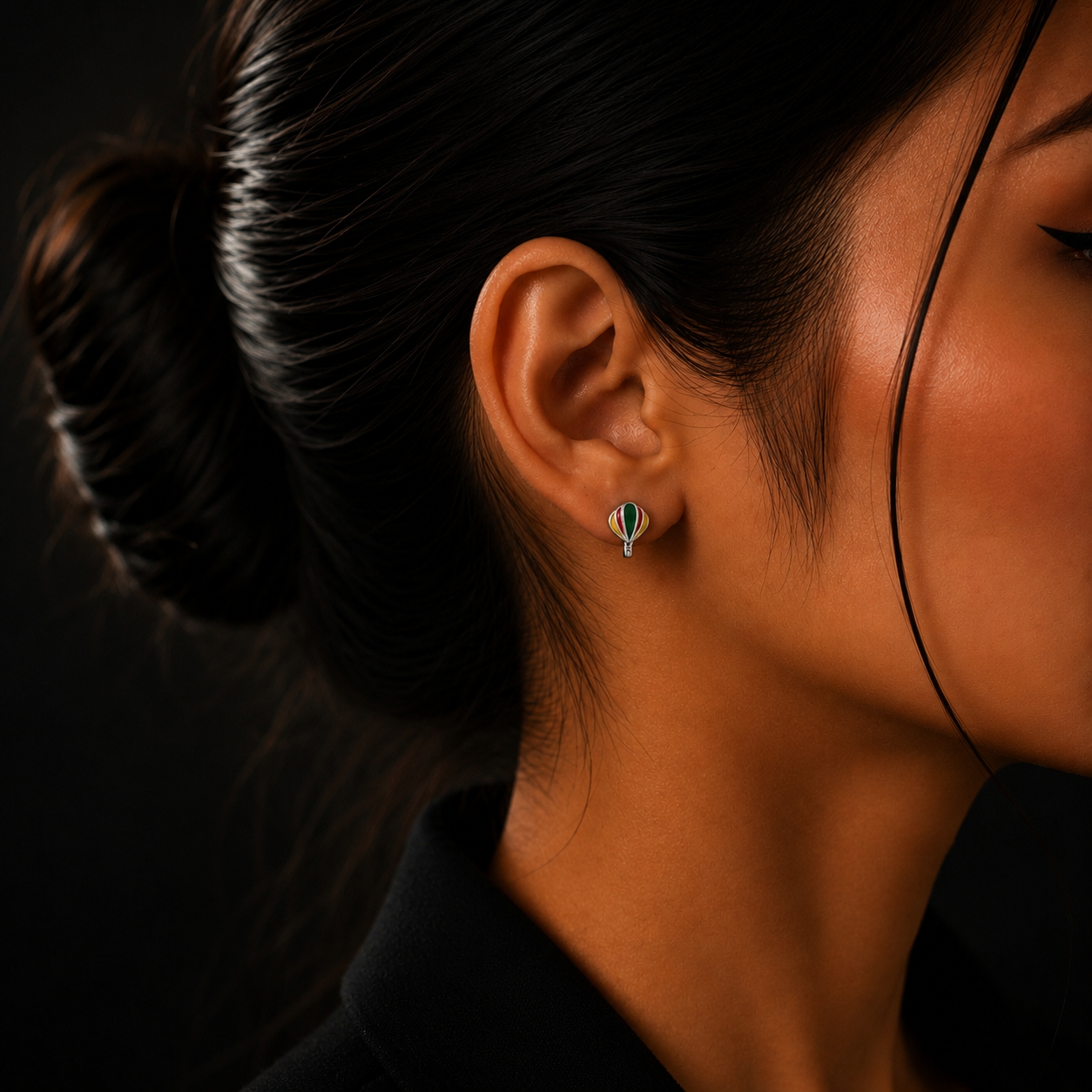 Silver Hot Air Balloon Stud Earrings for Women