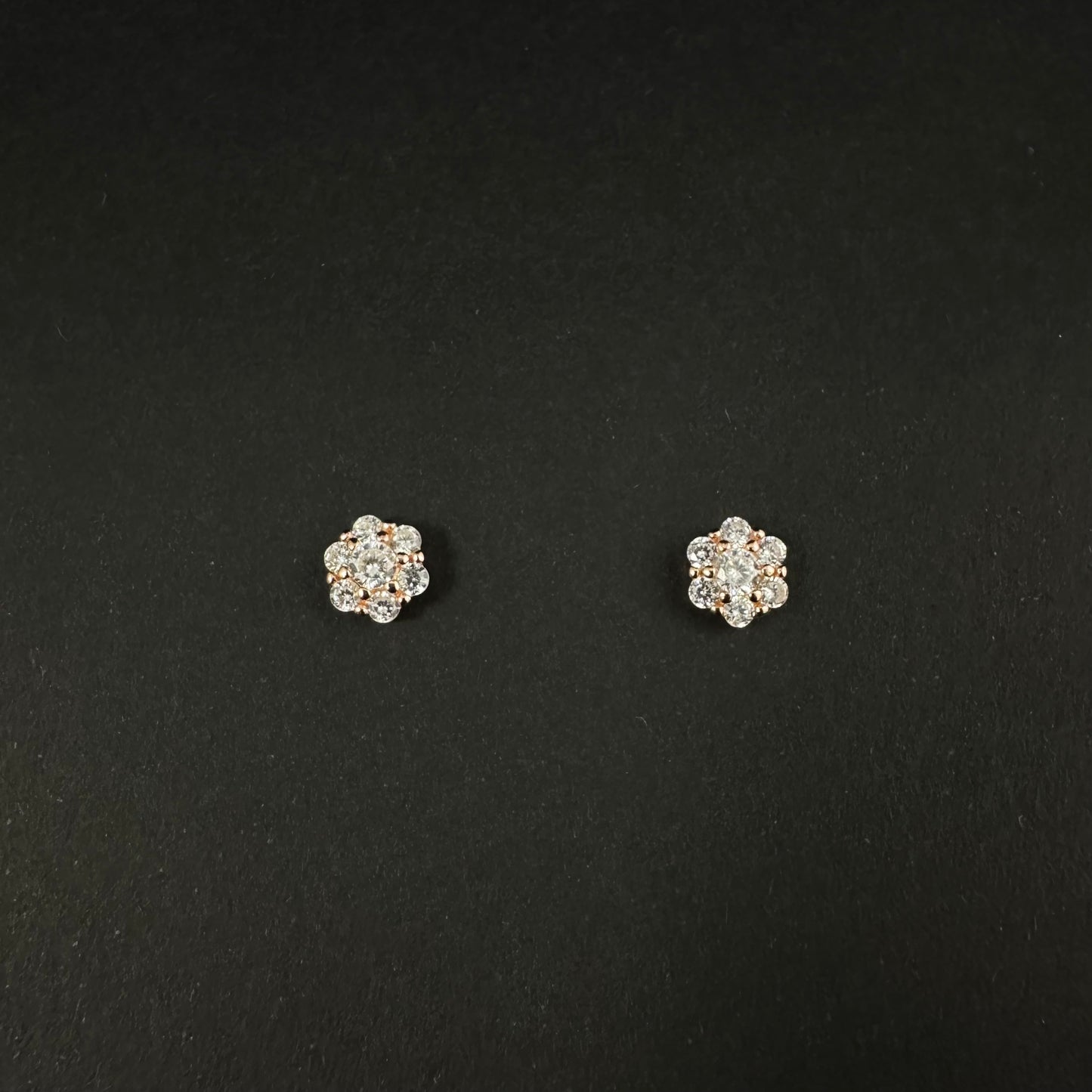 Rose Gold Silver Floral Diamond Stud Earrings for Women