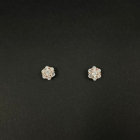 Rose Gold Silver Floral Diamond Stud Earrings for Women