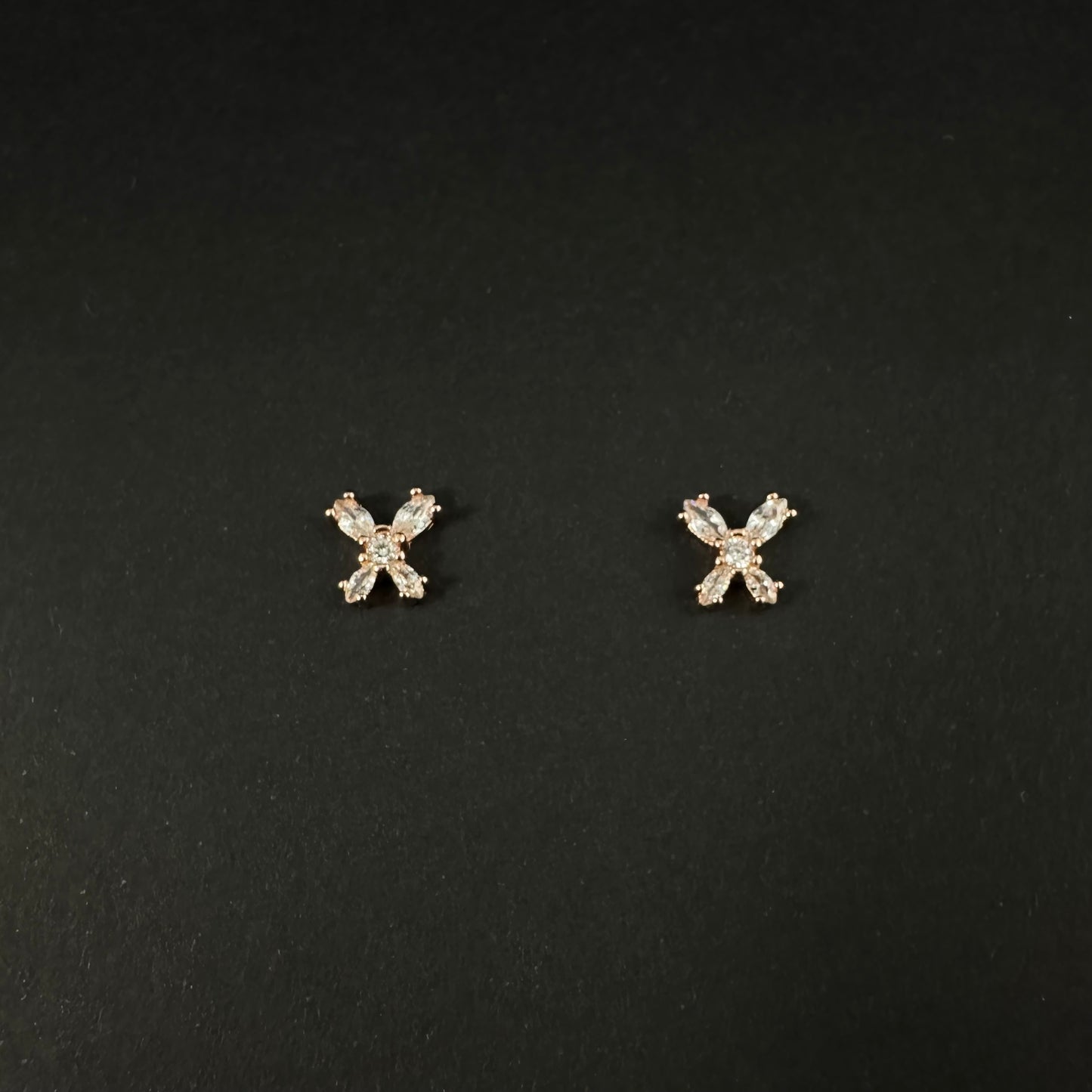 Rose Gold Silver Butterfly Diamond Stud Earrings for Women