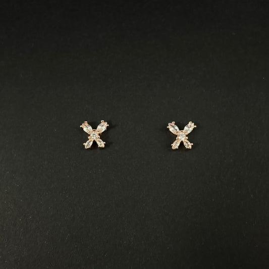 Rose Gold Silver Butterfly Diamond Stud Earrings for Women