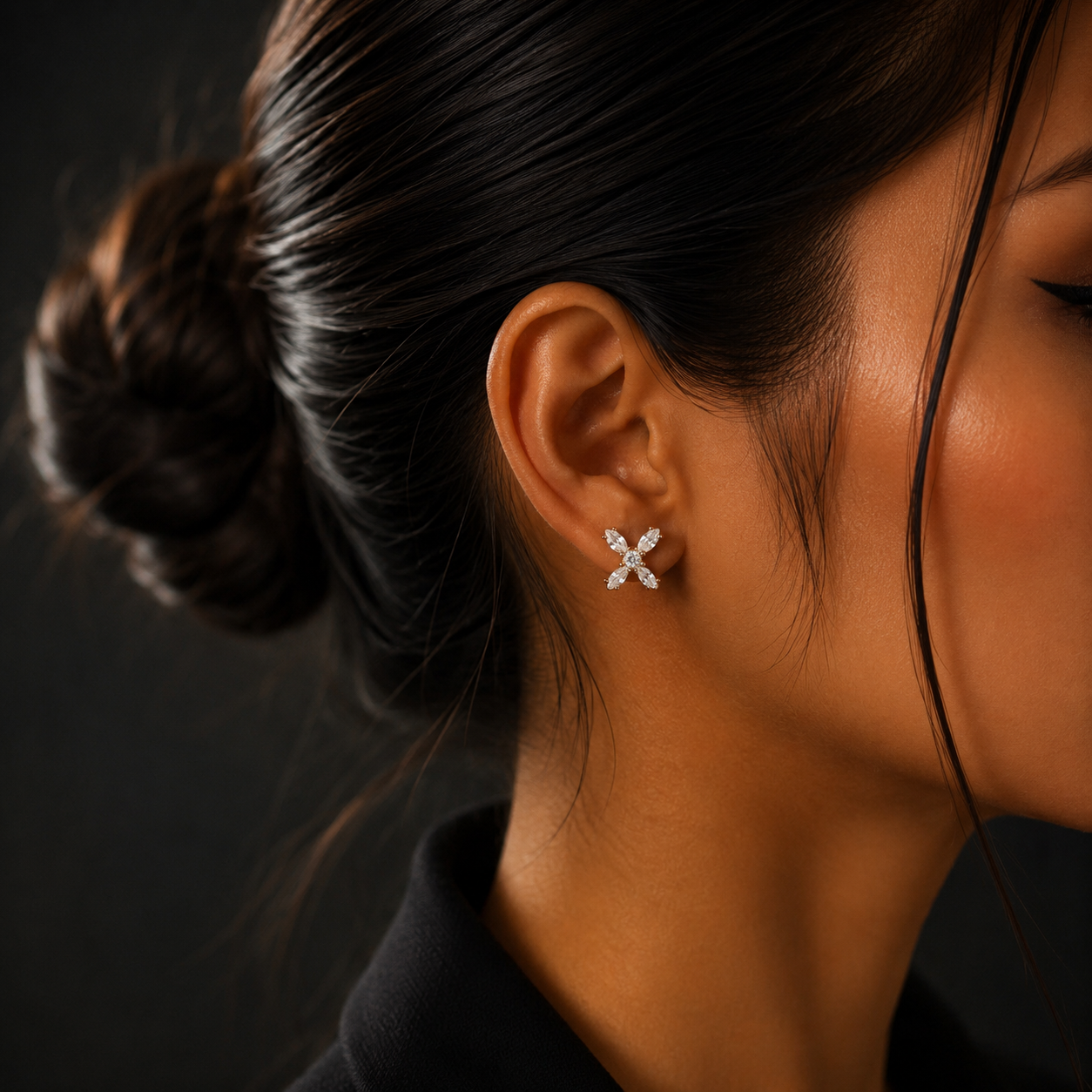 Rose Gold Silver Butterfly Diamond Stud Earrings for Women