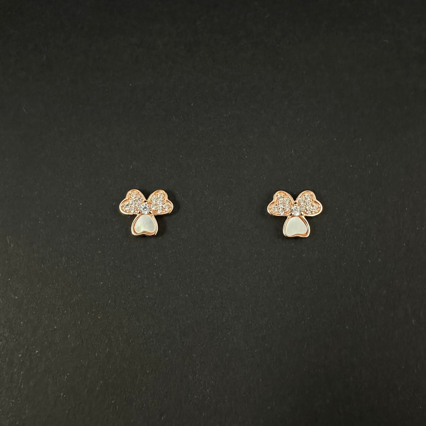 Rose Gold Silver Clover Pearl Diamond Stud Earrings for Women