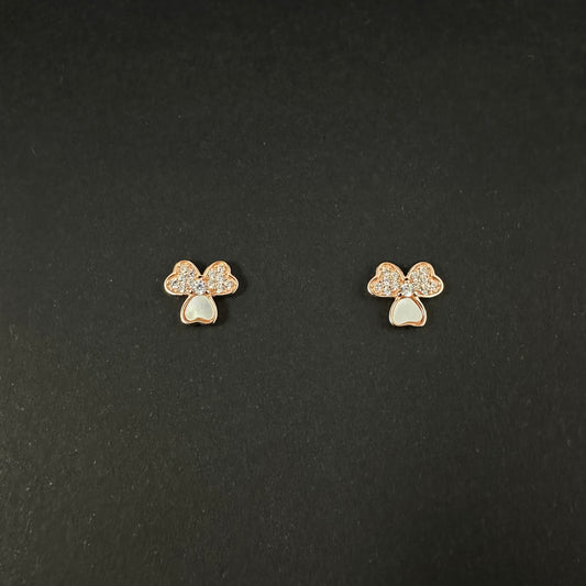 Rose Gold Silver Clover Pearl Diamond Stud Earrings for Women