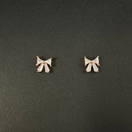 Rose Gold Silver Bow Diamond Stud Earrings for Women