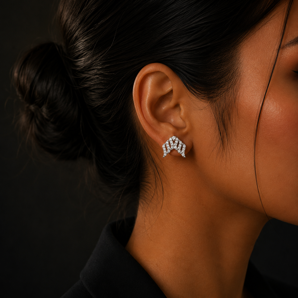 Silver Angel Wings Diamond Stud Earrings for Women