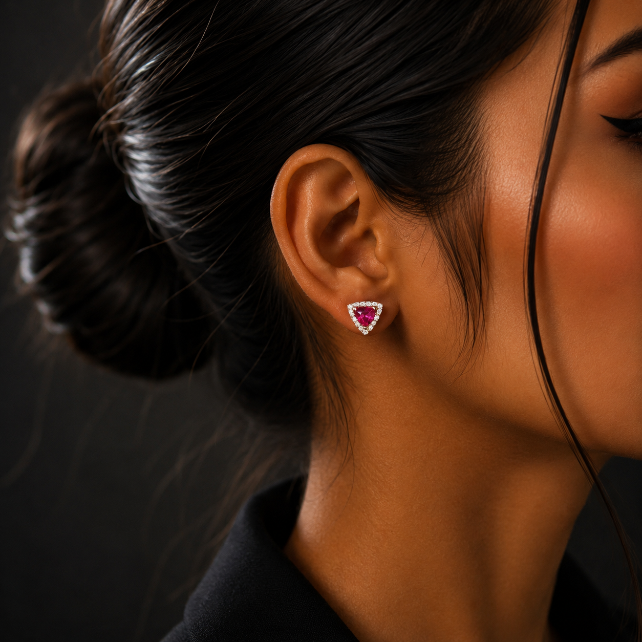 Rose Gold Pink Heart Diamond Stud Earrings for Women
