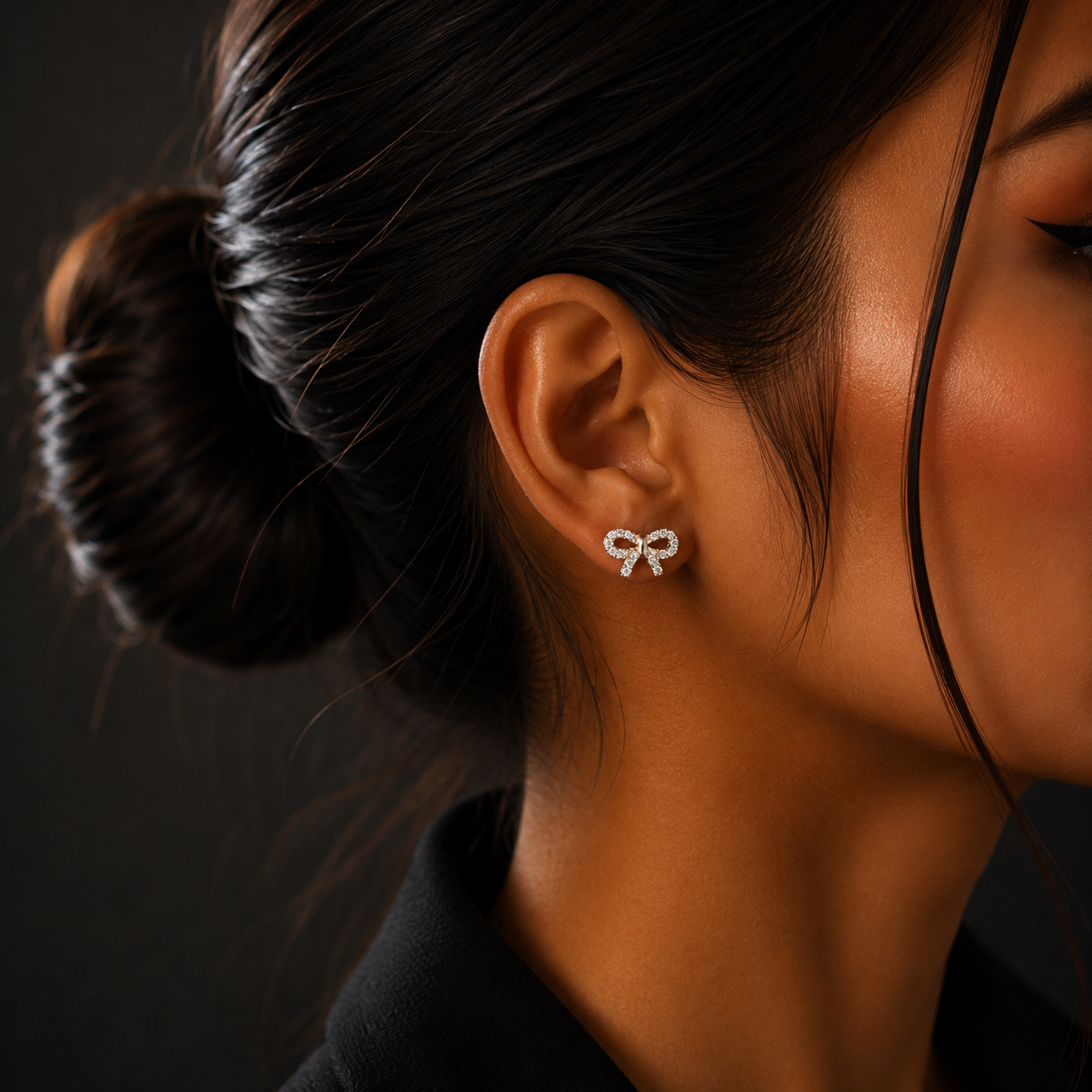 Rose Gold Bow Diamond Stud Earrings for Women