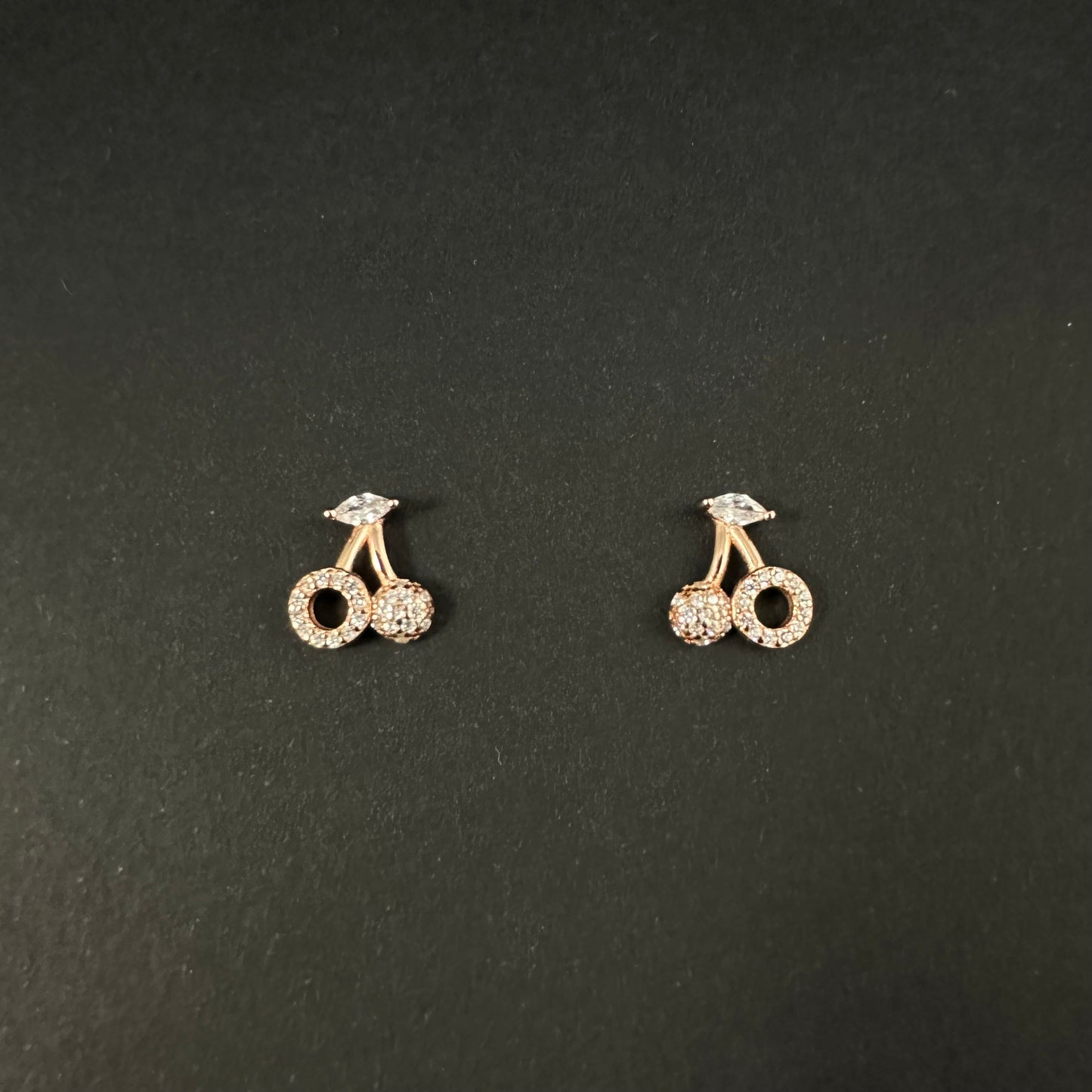 Rose Gold Cherry Diamond Stud Earrings for Women