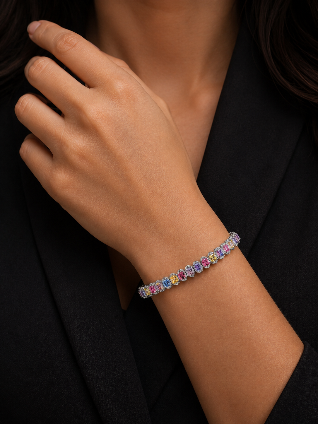 Loose Silver Colourful Diamond Bracelet