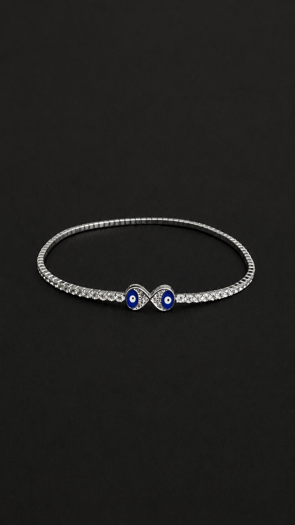 Silver Diamond Stretchable Evil Eye Anklet