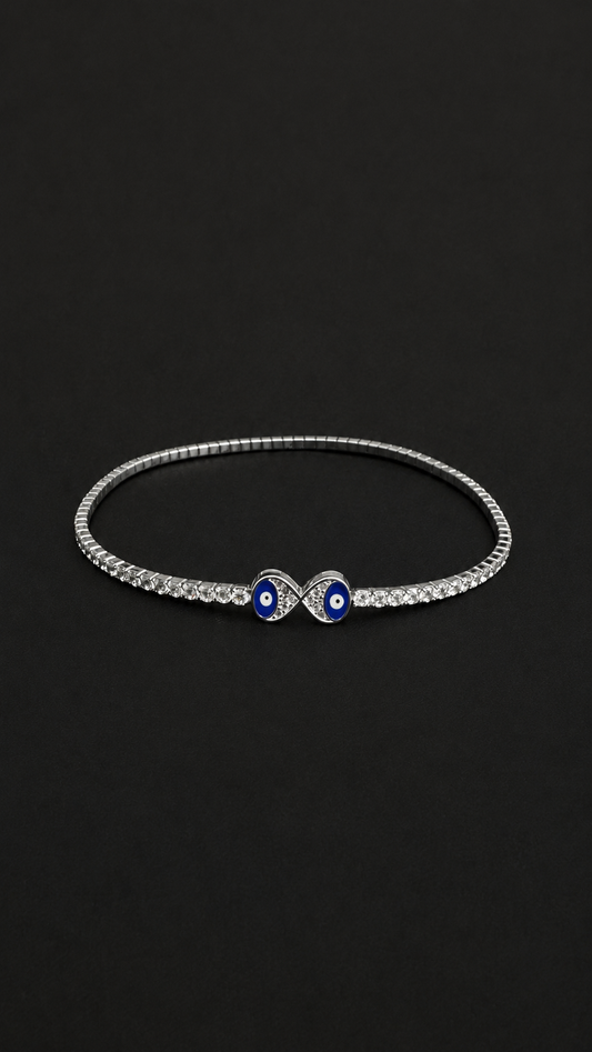 Silver Diamond Stretchable Evil Eye Anklet