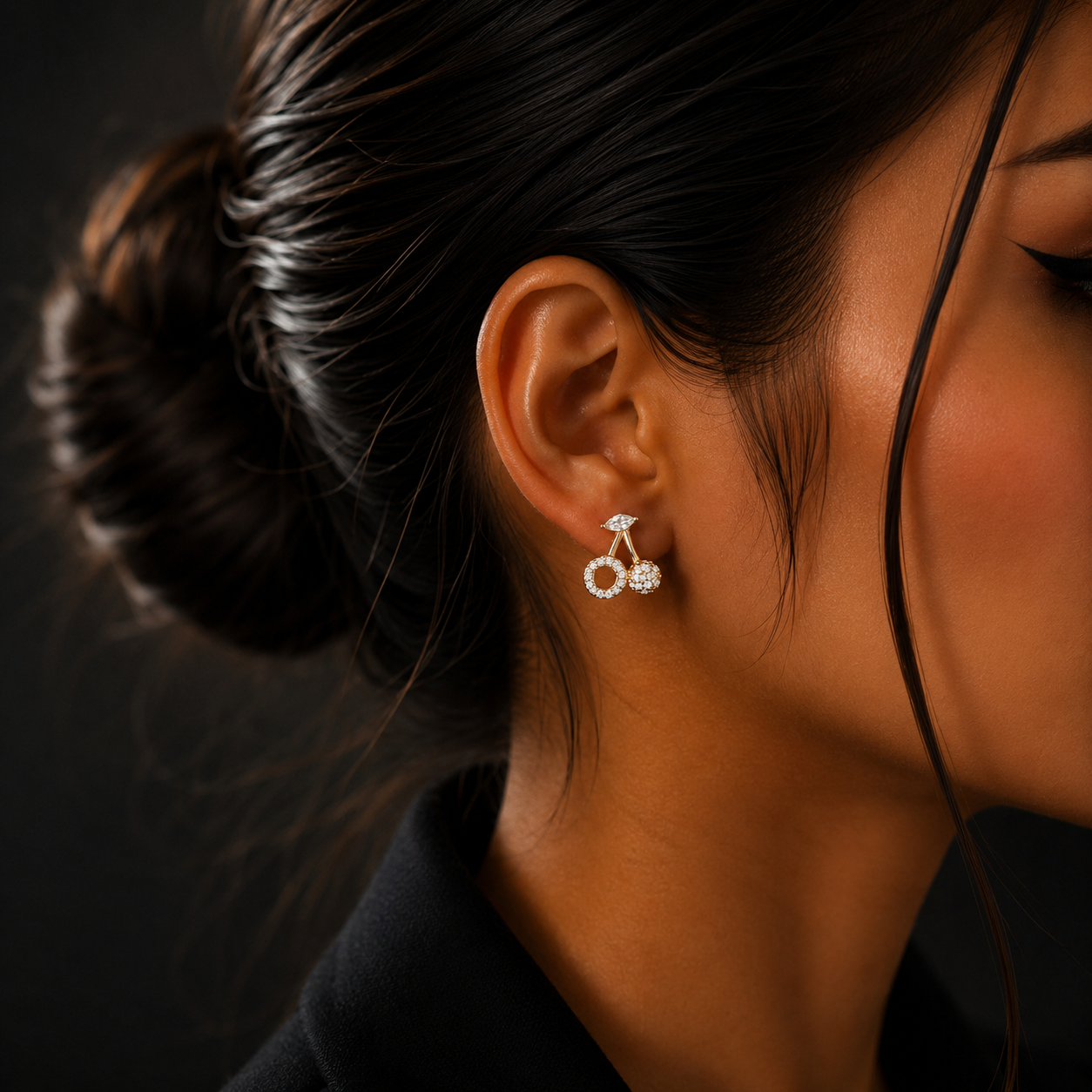Rose Gold Cherry Diamond Stud Earrings for Women