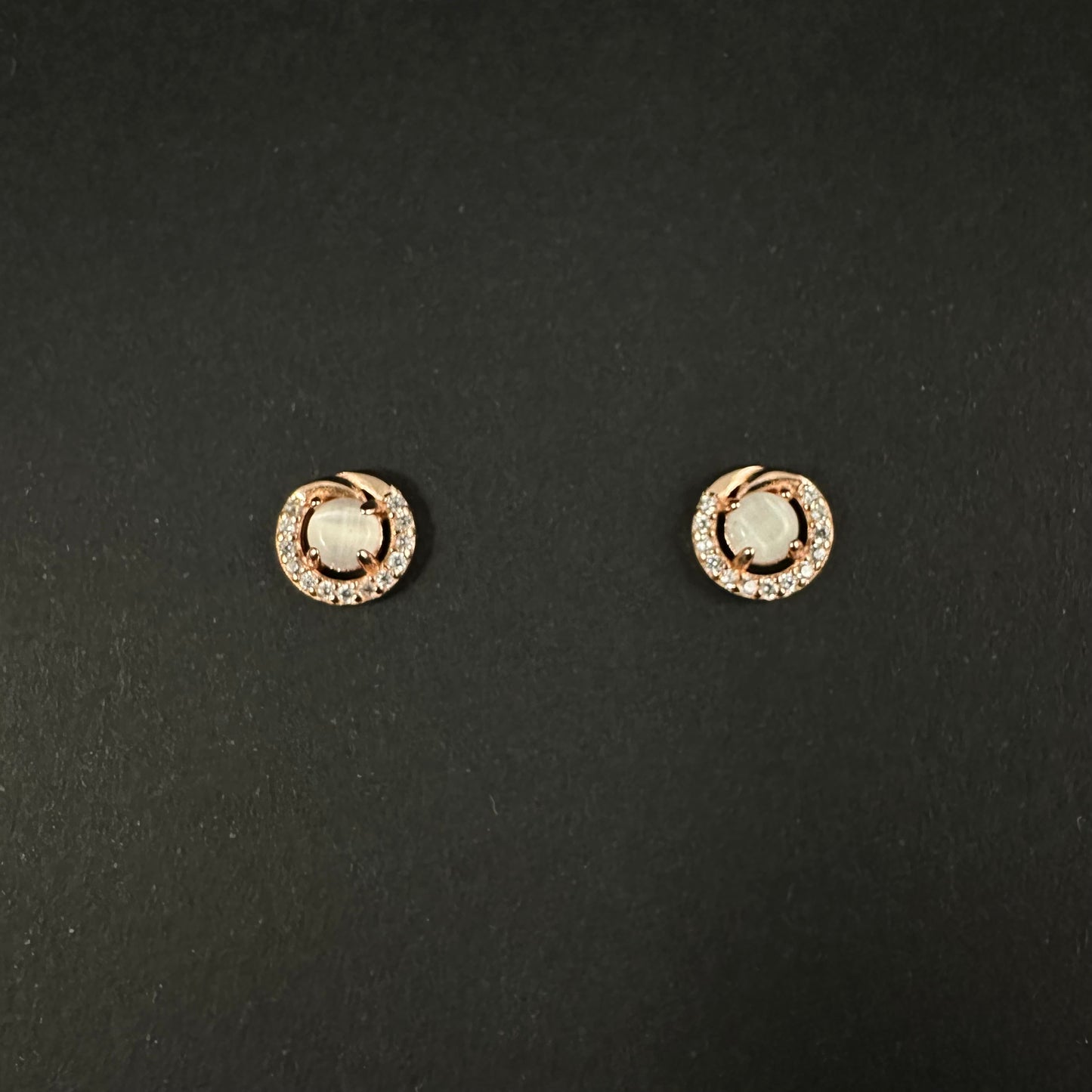 Rose Gold Pearl Halo Diamond Stud Earrings for Women