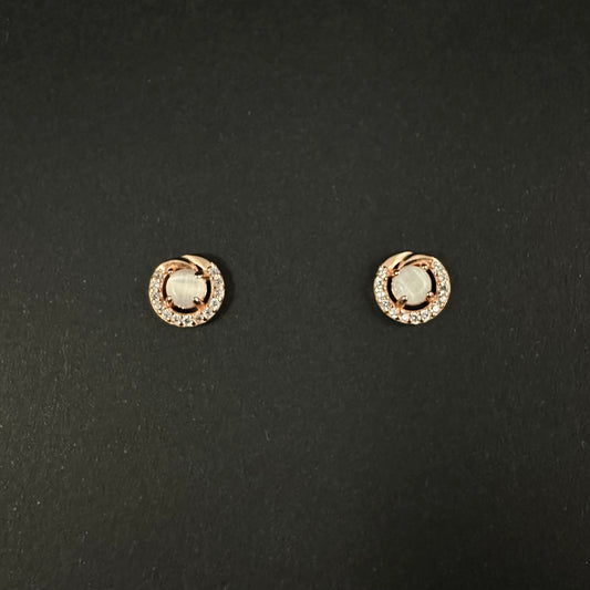 Rose Gold Pearl Halo Diamond Stud Earrings for Women