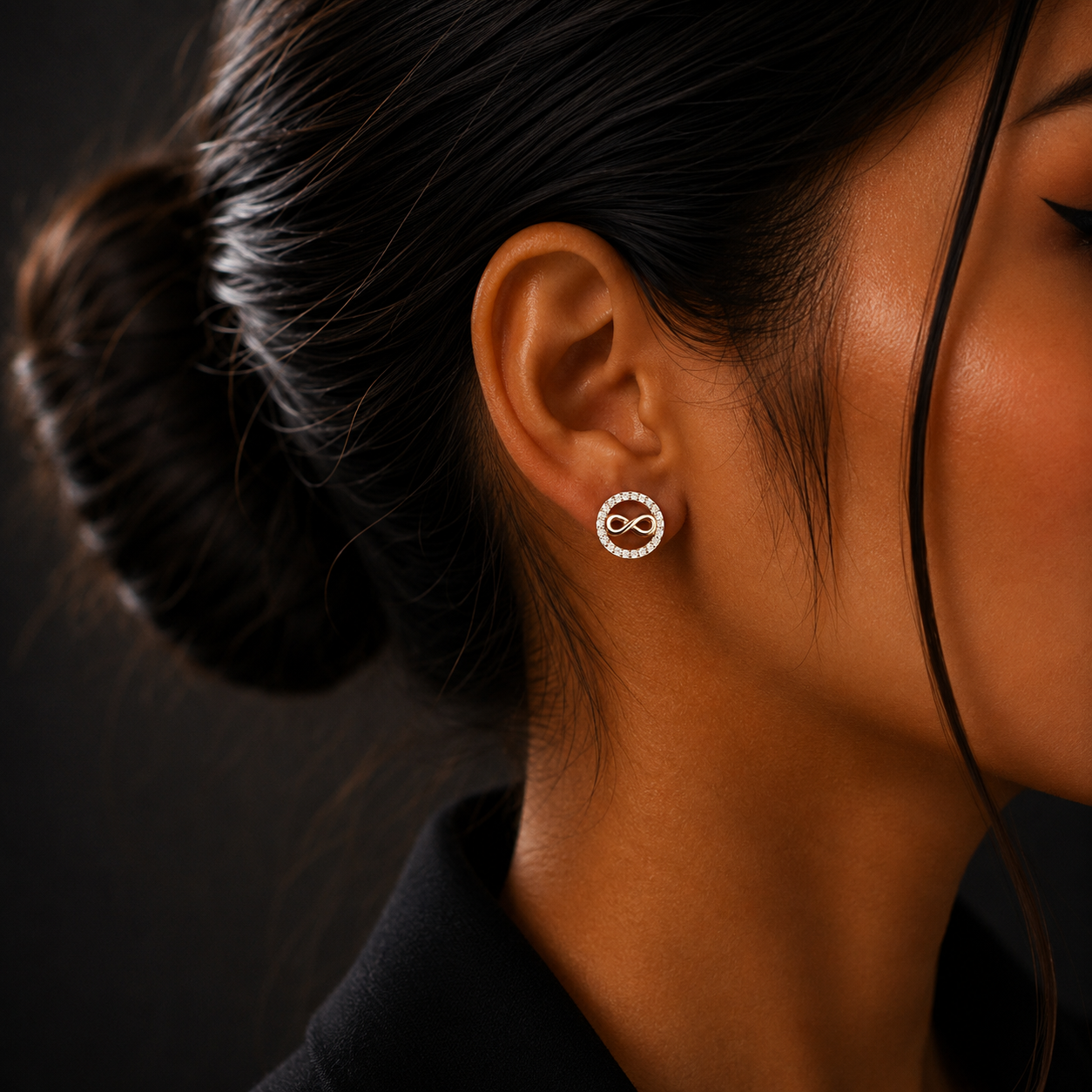 Rose Gold Infinity Diamond Stud Earrings for Women