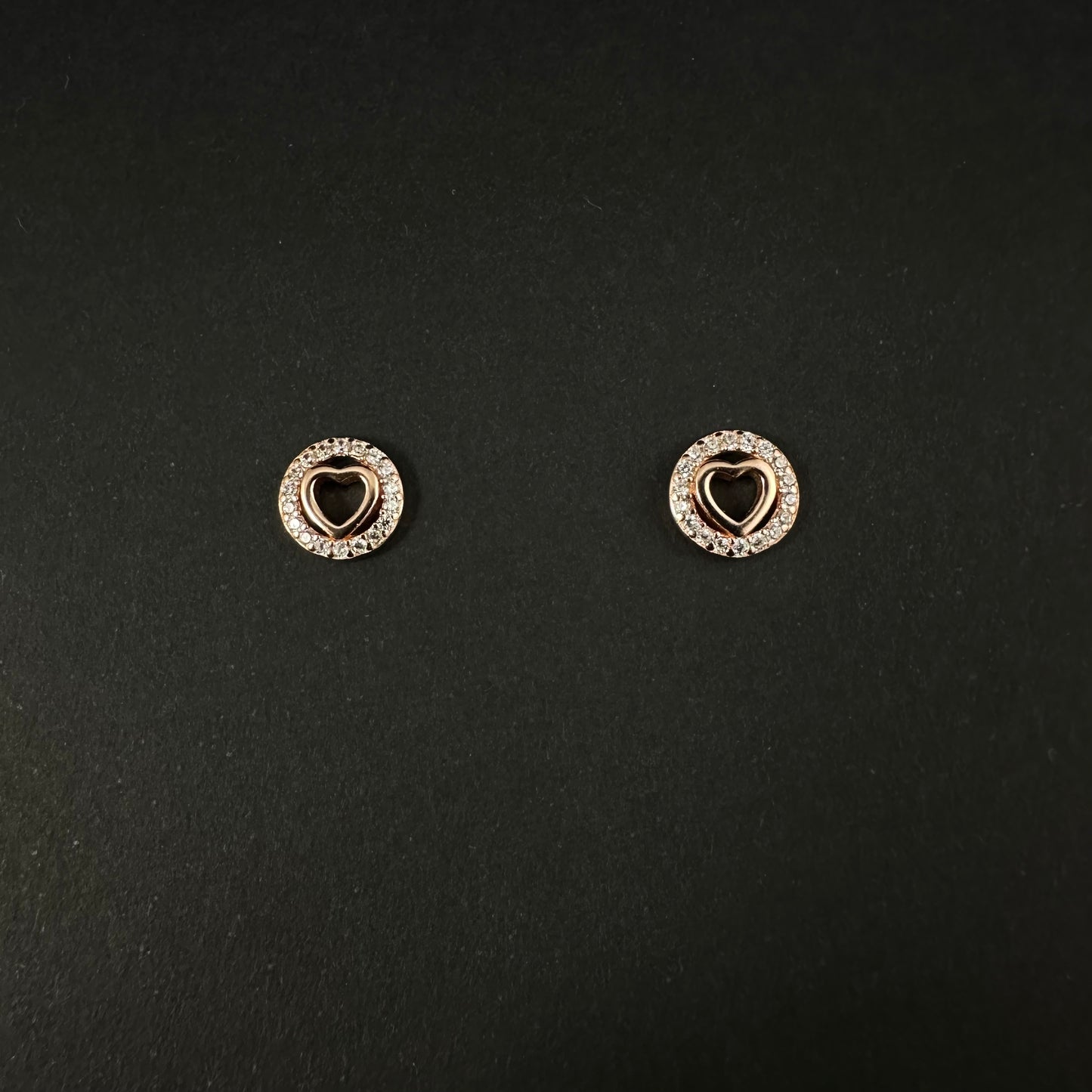 Rose Gold Heart Circle Diamond Stud Earrings for Women