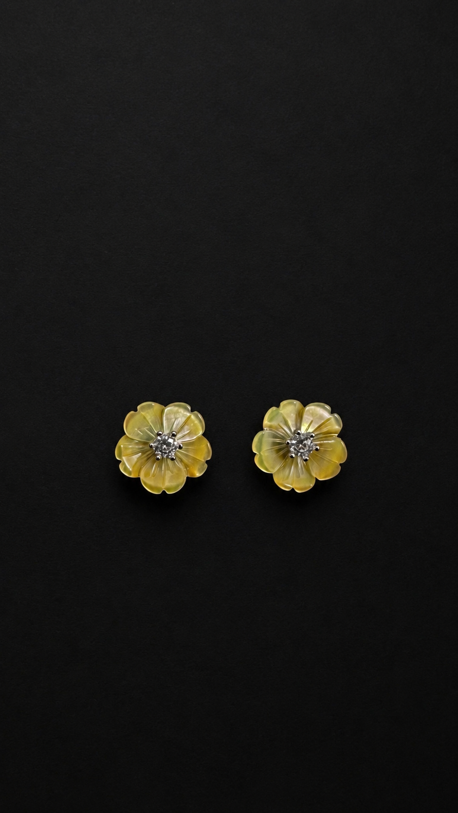 Silver Yellow Pink Flower Diamond Stud Earrings