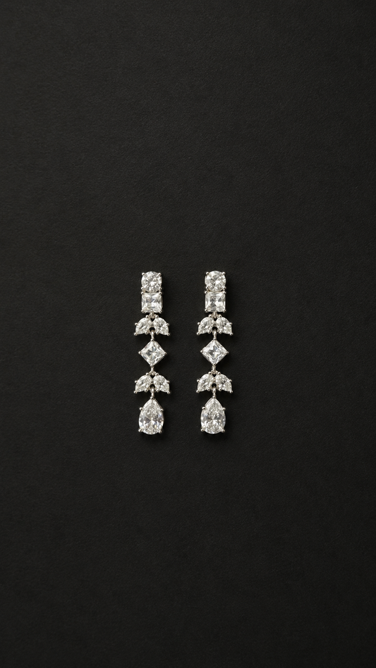 Silver Diamond Dangling Earrings
