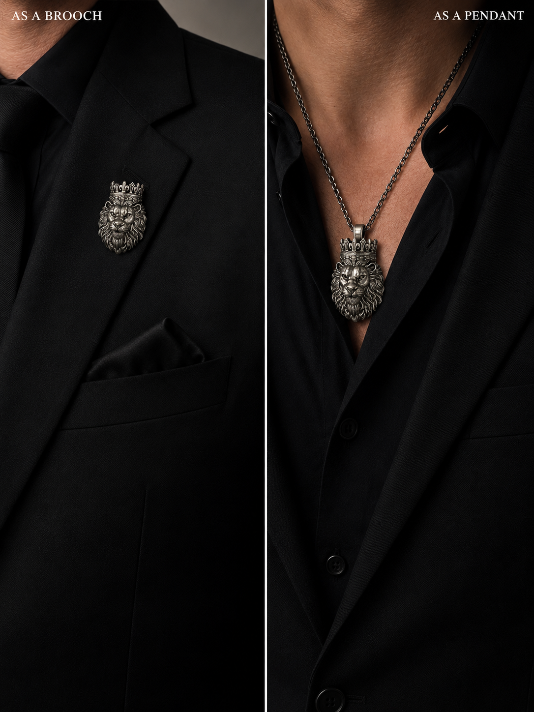 Royal Silver Lion Convertible Brooch & Pendant – 2-in-1 Statement Accessory