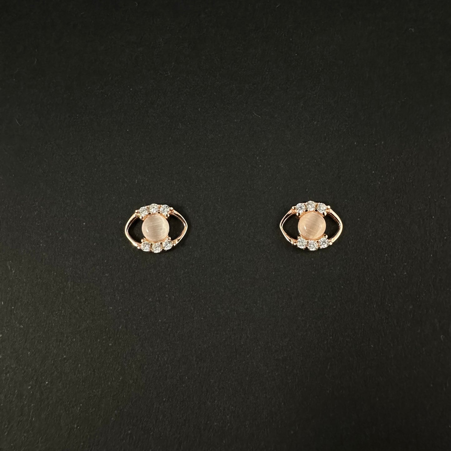 Rose Gold Pearl Diamond Oval Stud Earrings for Women