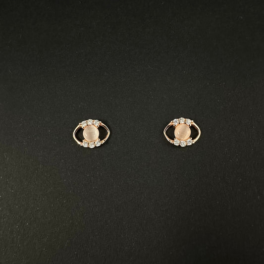 Rose Gold Pearl Diamond Oval Stud Earrings for Women