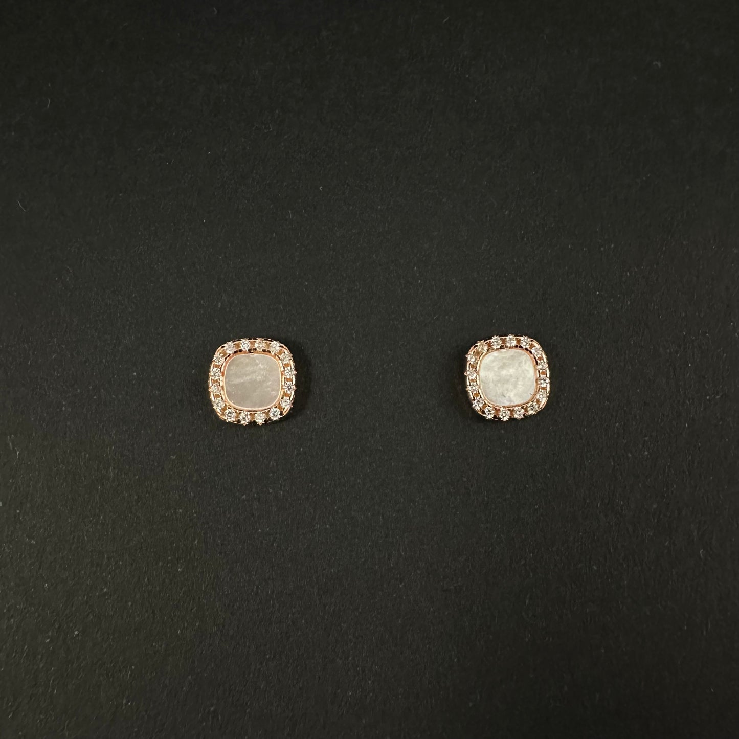 Rose Gold Square Pearl Diamond Stud Earrings for Women