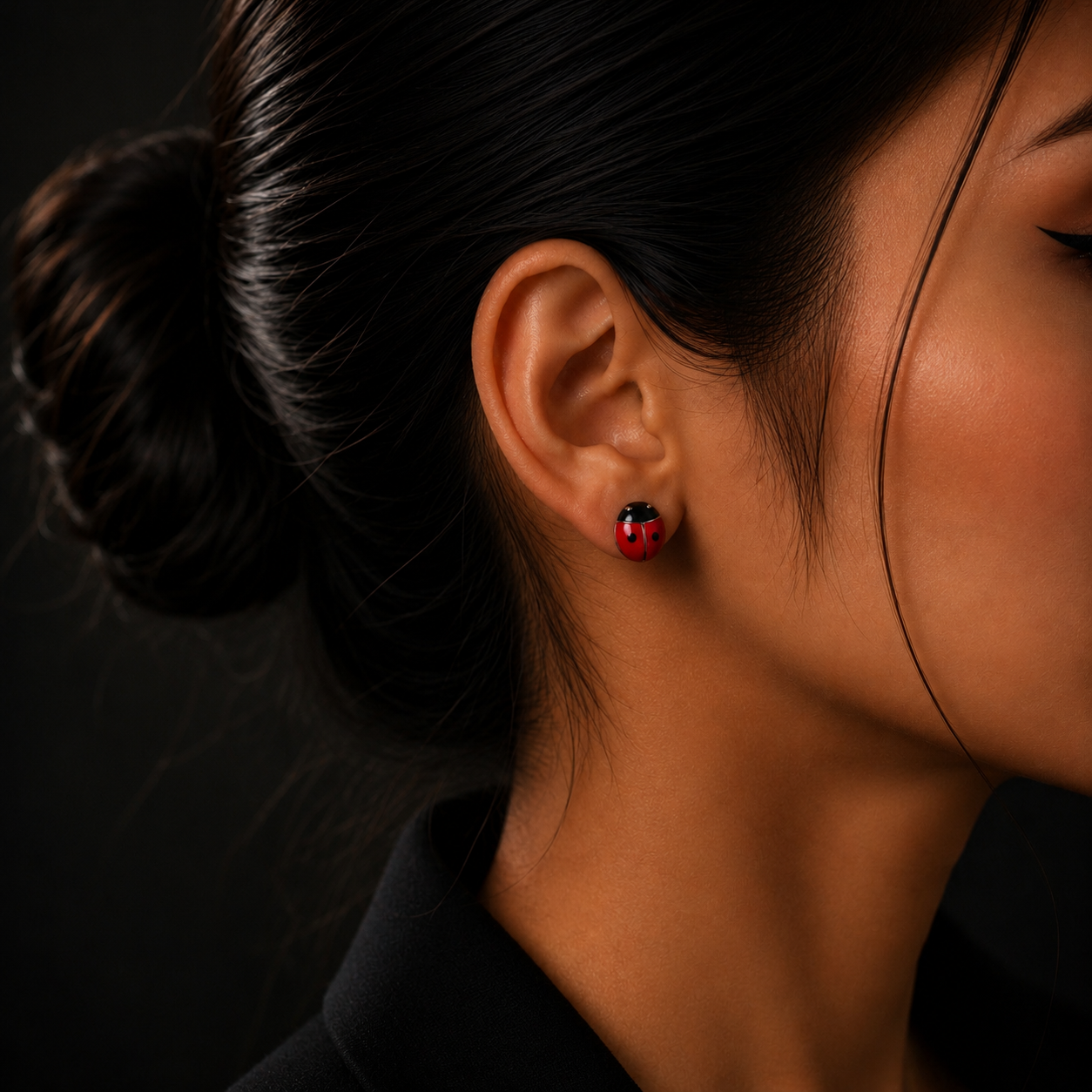 Silver Ladybug Stud Earrings for Women
