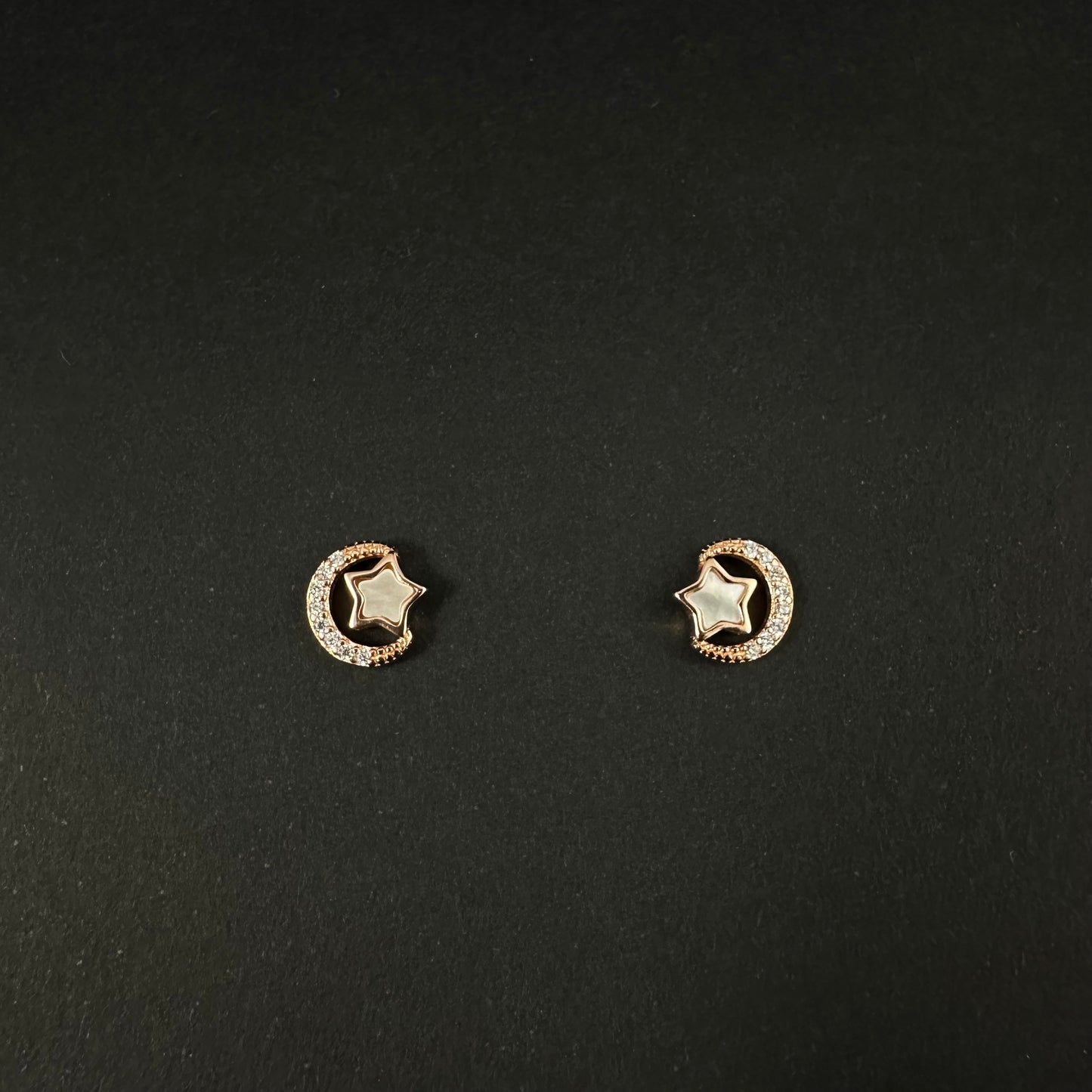 Rose Gold Moon & Star Diamond Stud Earrings for Women