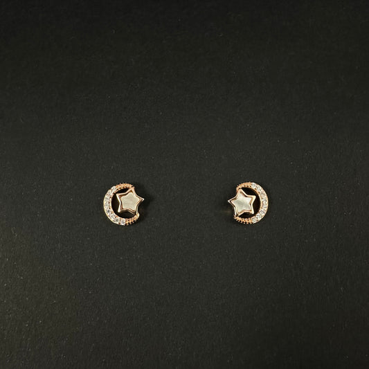 Rose Gold Moon & Star Diamond Stud Earrings for Women