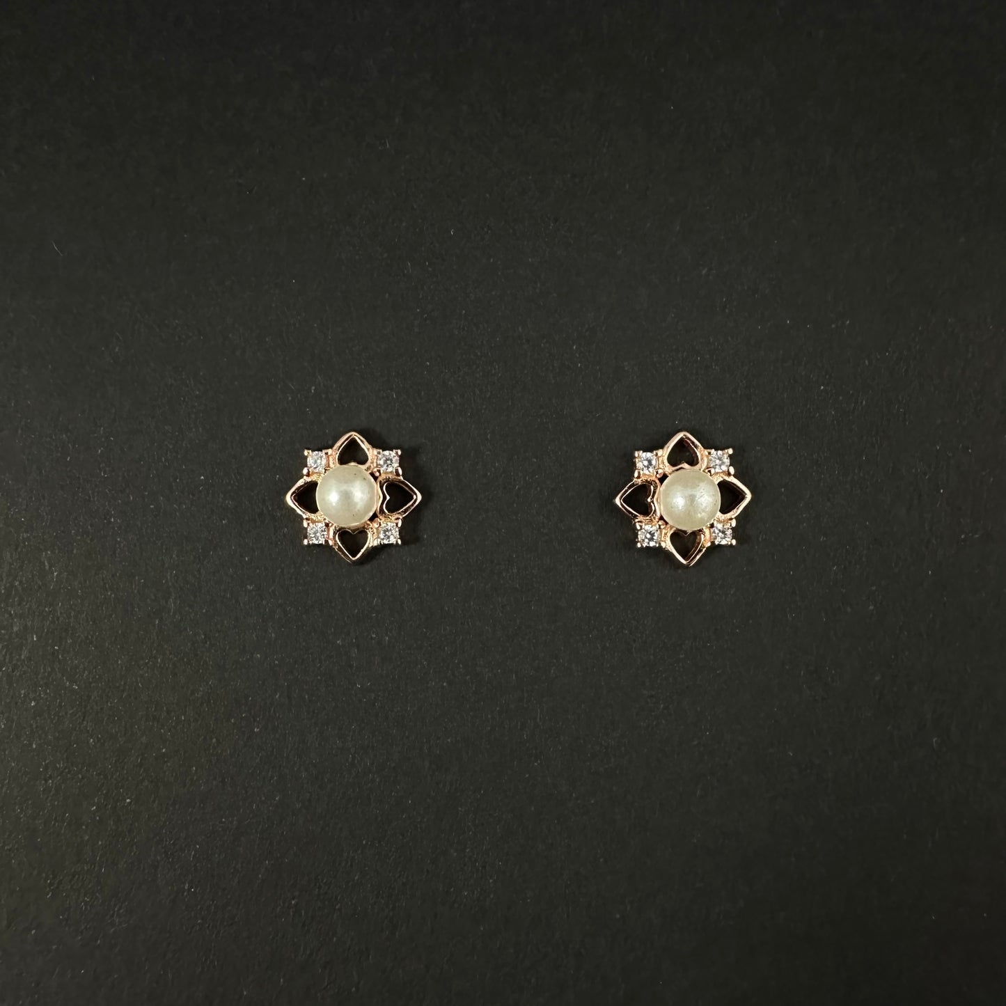 Rose Gold Pearl Floral Diamond Stud Earrings for Women