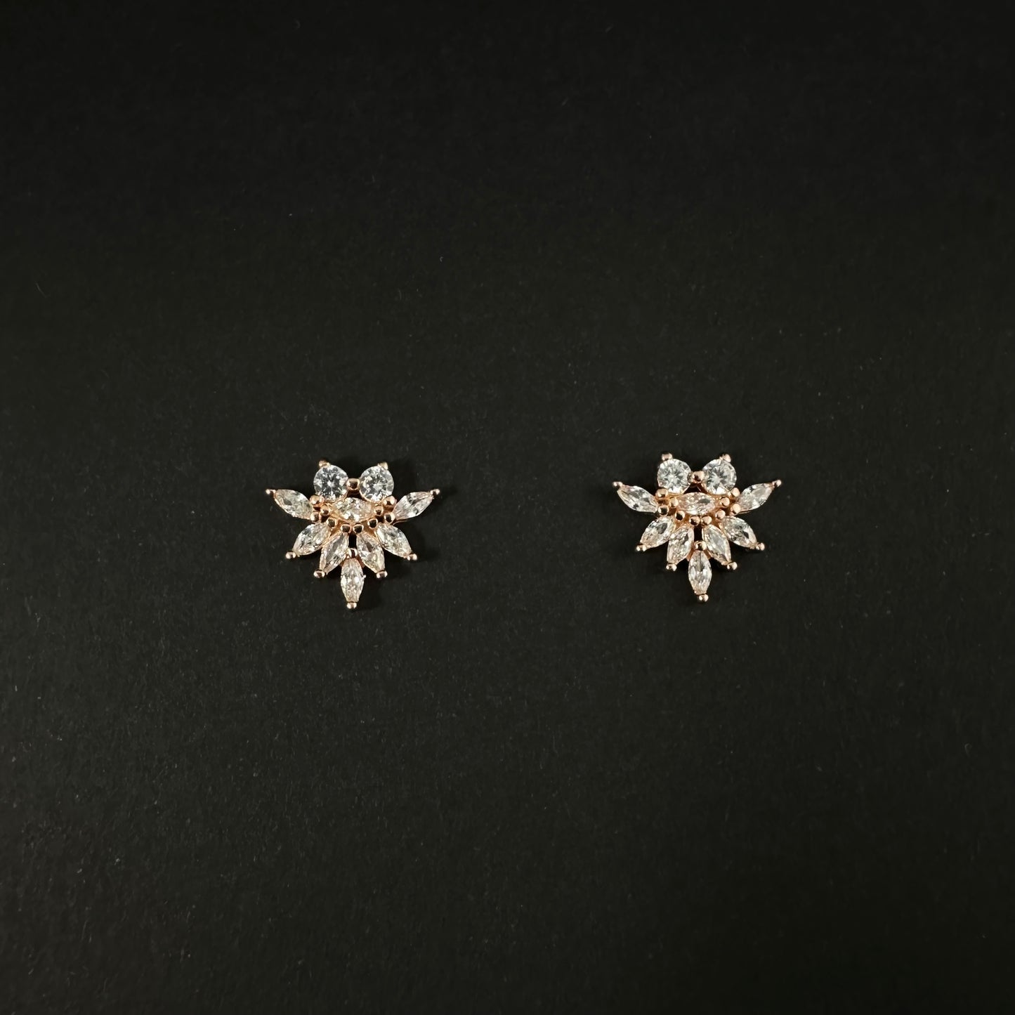 Rose Gold Floral Diamond Stud Earrings for Women