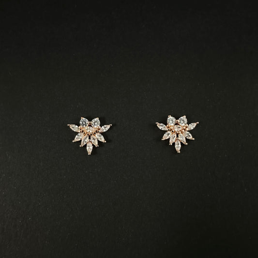 Rose Gold Floral Diamond Stud Earrings for Women