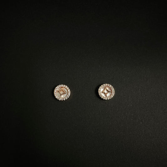 Rose Gold Round Pearl Diamond Stud Earrings for Women