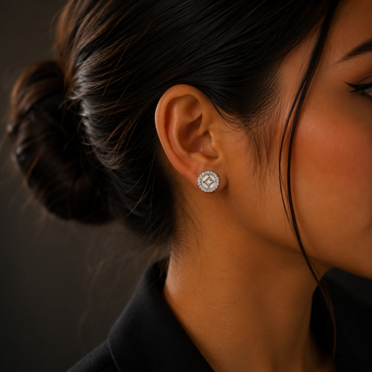 Rose Gold Round Pearl Diamond Stud Earrings for Women