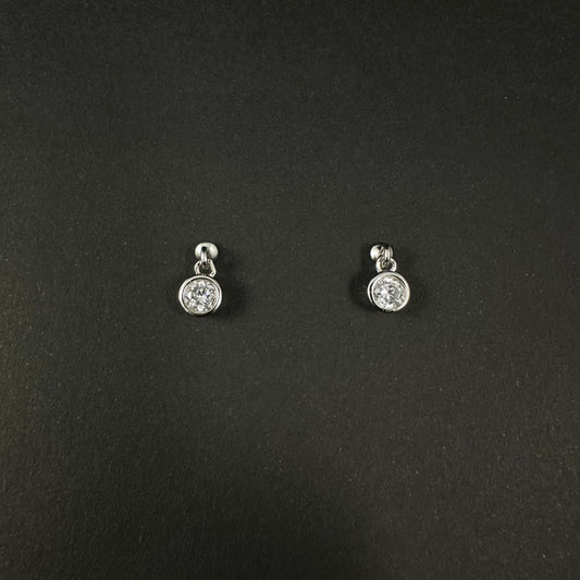Silver Solitaire Diamond Drop Stud Earrings for Women