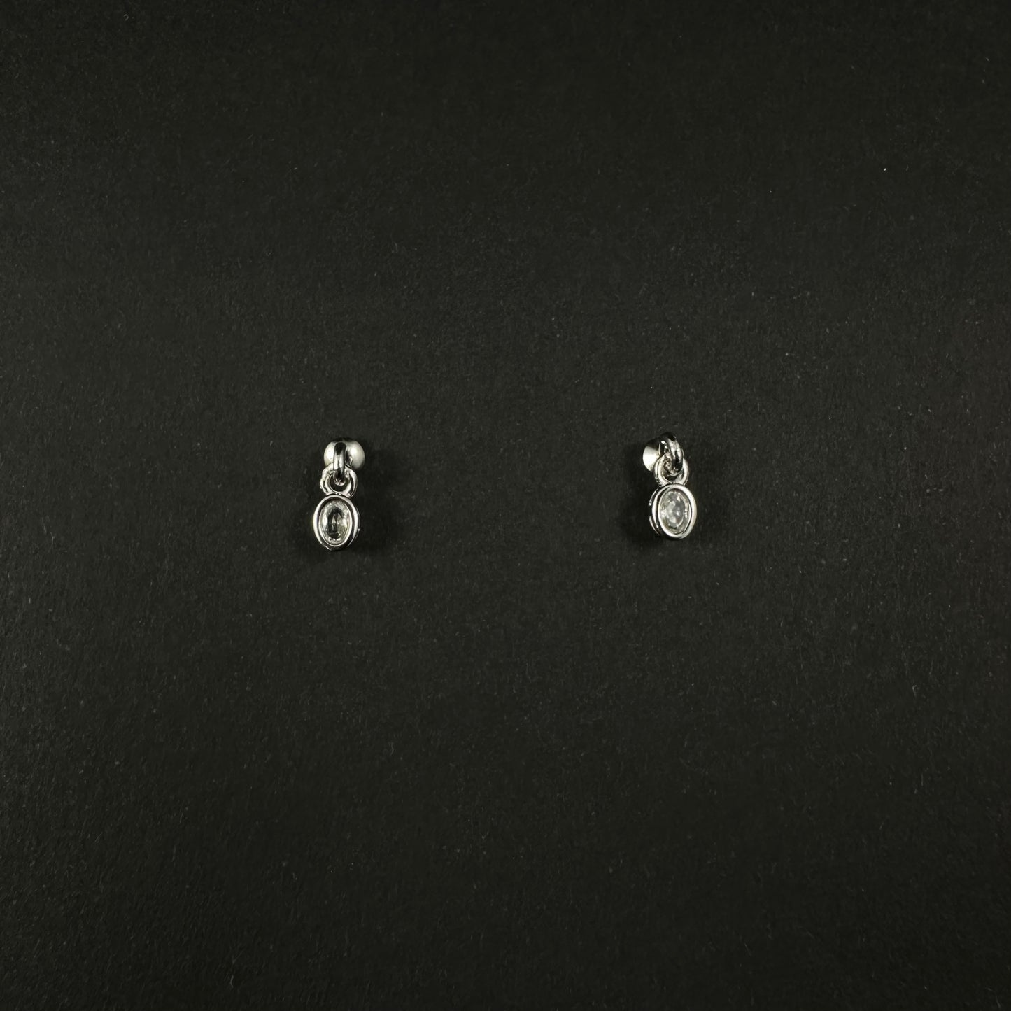 Silver Oval Solitaire Diamond Drop Stud Earrings for Women