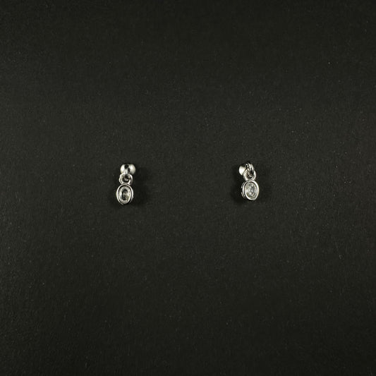 Silver Oval Solitaire Diamond Drop Stud Earrings for Women