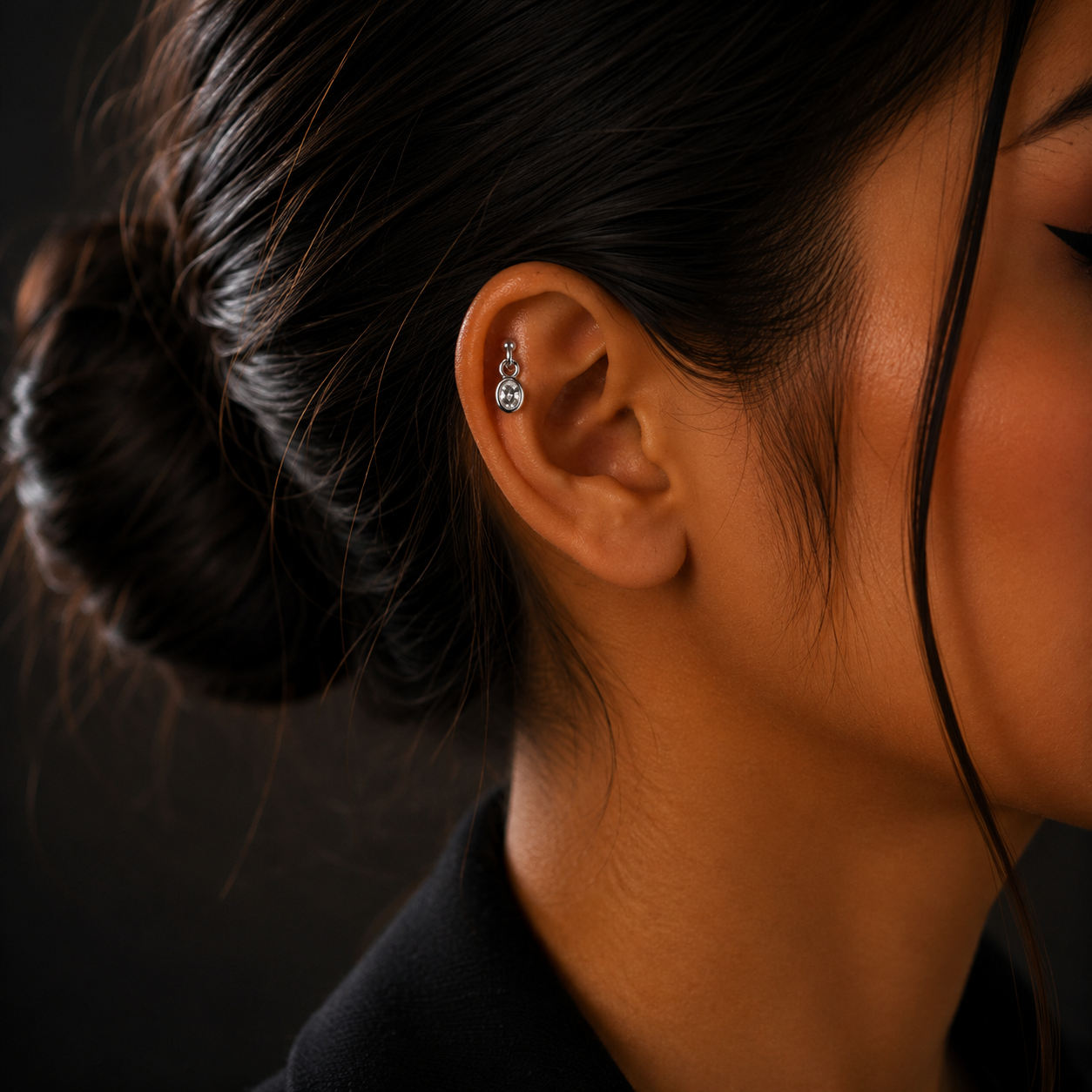 Silver Oval Solitaire Diamond Drop Stud Earrings for Women