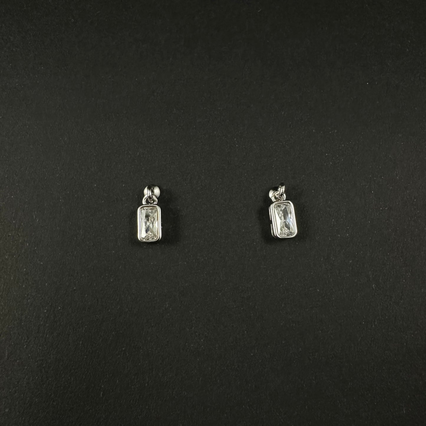 Silver Rectangle Solitaire Diamond Drop Stud Earrings for Women