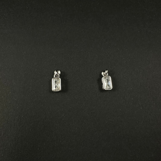 Silver Rectangle Solitaire Diamond Drop Stud Earrings for Women