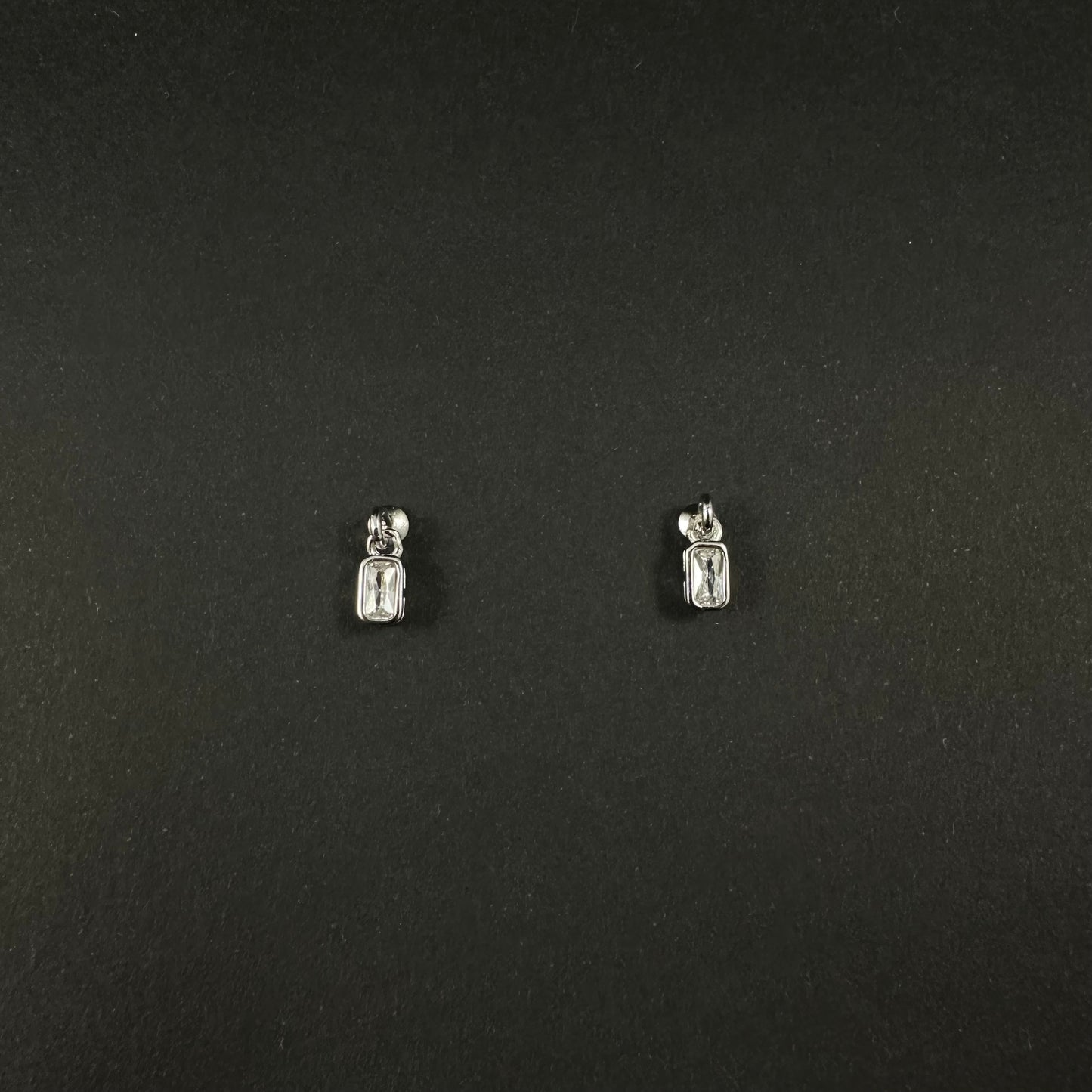 Silver Classic Rectangle Diamond Drop Stud Earrings for Women
