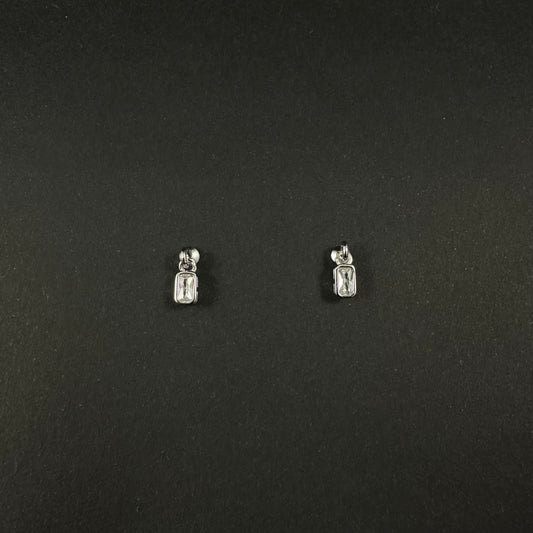 Silver Classic Rectangle Diamond Drop Stud Earrings for Women