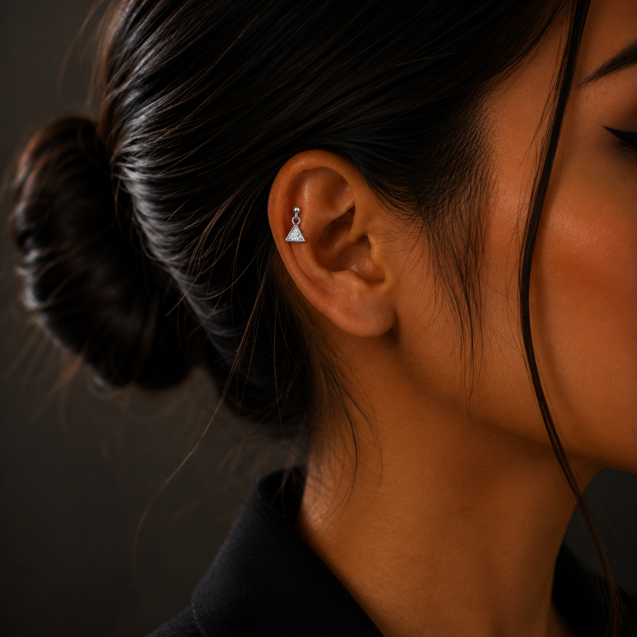 Silver Triangle Spark Diamond Drop Stud Earrings for Women